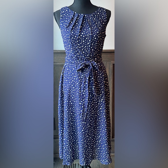 NY Collection Dresses & Skirts - NY collection navy polkadot belted dress size small petite. NWT.